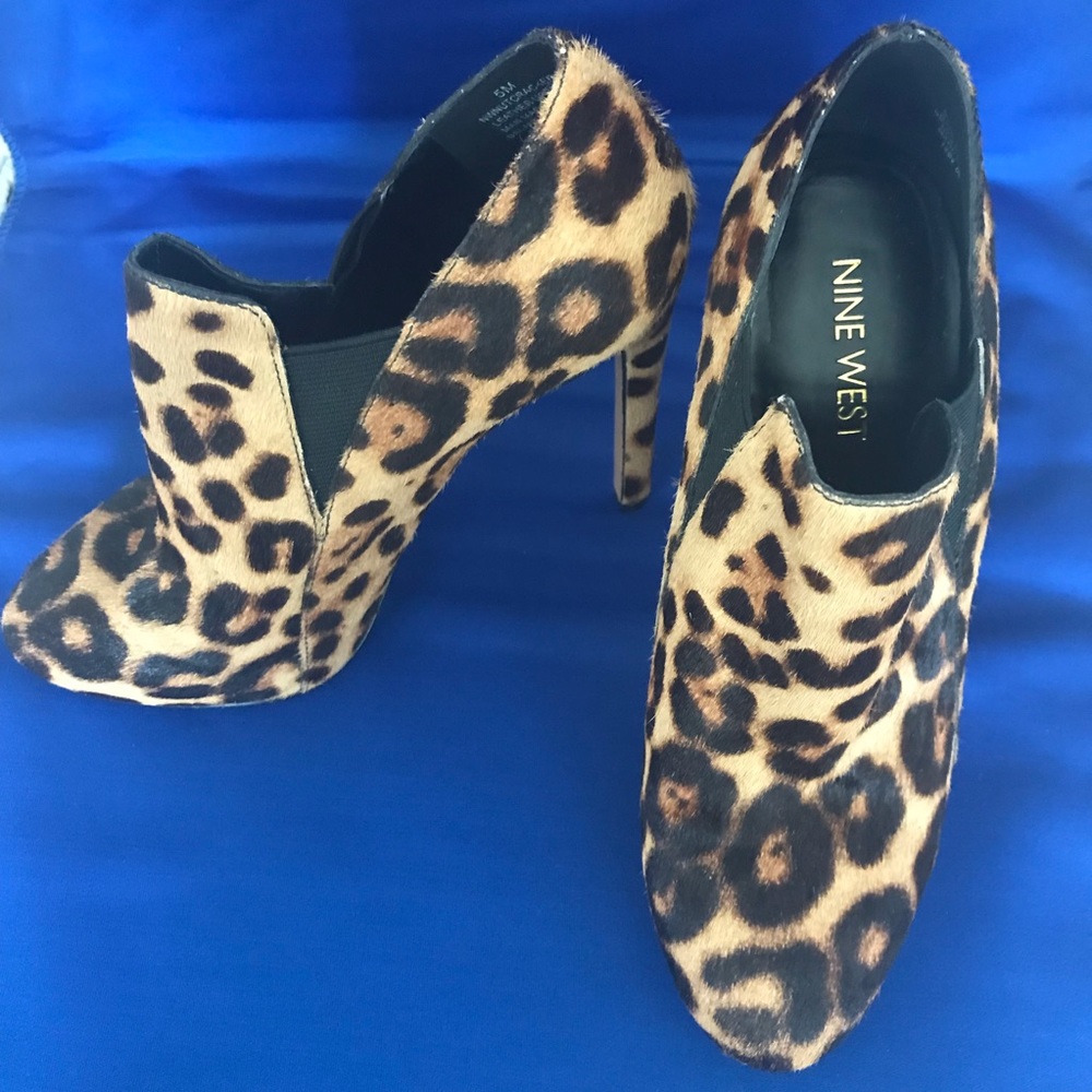 Nine West Leopard Print Calf Hair Ankle Boots - Picture 1 of 3